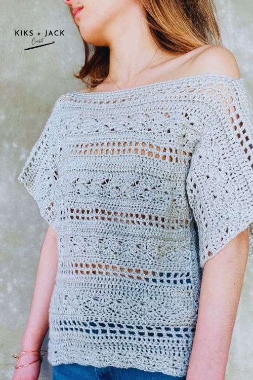 Laced Short Sleeve Crochet Top